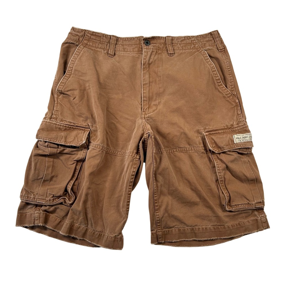 Polo Jeans Shorts Mens 34 Ralph Lauren Brown Cotton Cargo Utility Casual Y2K 90s